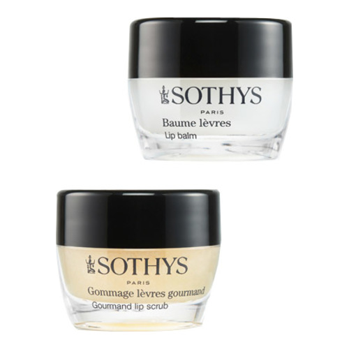 Sothys Lip Duo Set (Gourmand Lip scrub + Lip balm) on white background