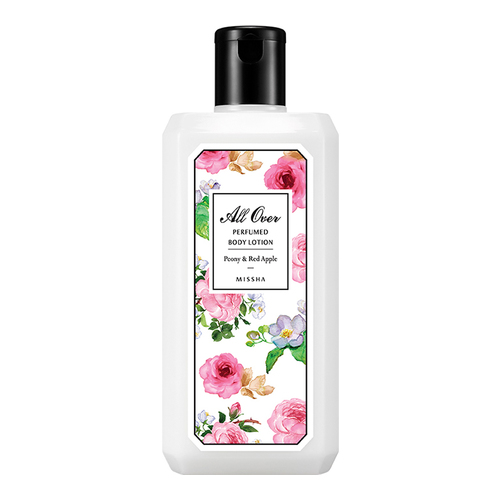 MISSHA All Over Perfumed Body Lotion - Peony and Red Apple on white background