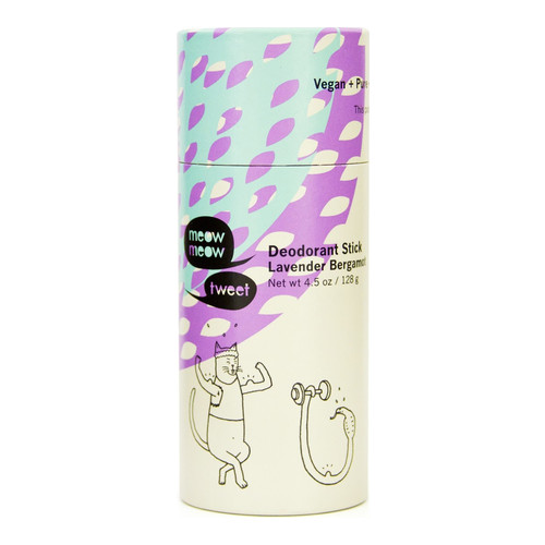 Meow Meow Tweet Deodorant Stick - Lavender Bergamot on white background