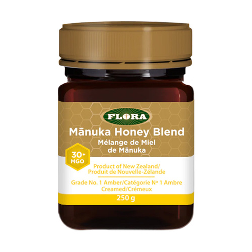 Flora Manuka Honey Blend MGO 30+ on white background