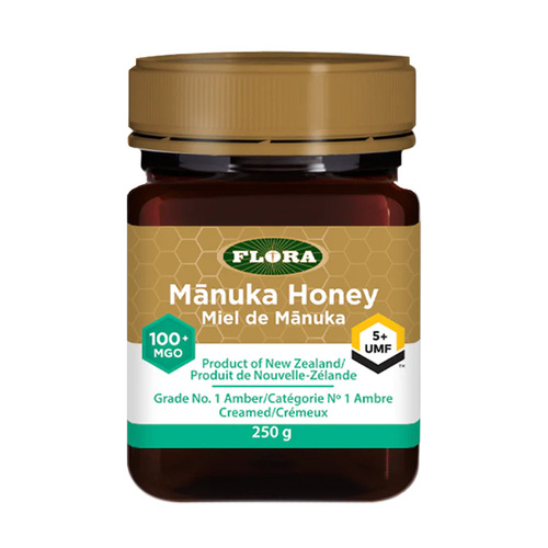 Flora Manuka Honey MGO 100+ 5+ UMF on white background