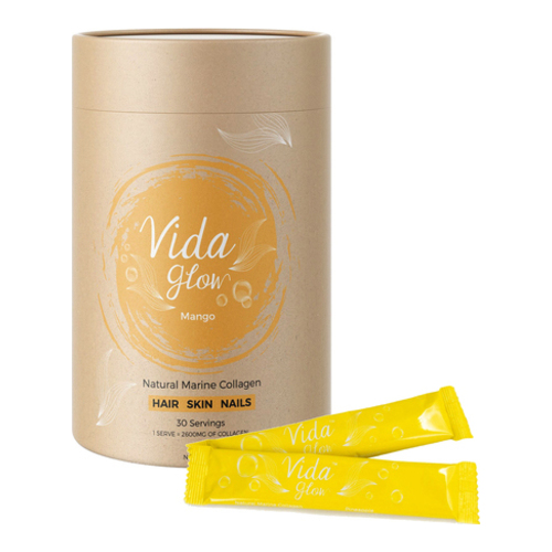 Vida Glow Marine Collagen Mango Flavor on white background