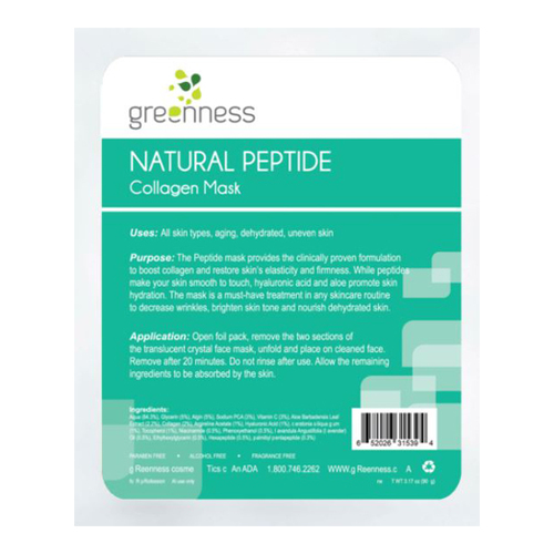 Greenness Cosmetics Natural Peptide Collagen Mask on white background