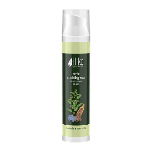 ilike Organics Nettle Exfoliating Wash on white background