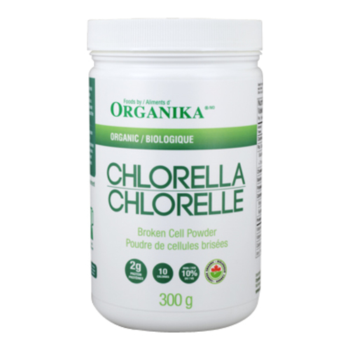 Organika Chlorella Powder on white background