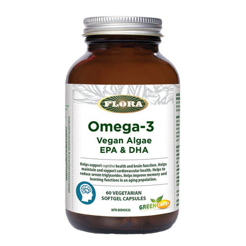 Flora Omega-3 Vegan Algae EPA and DHA. on white background