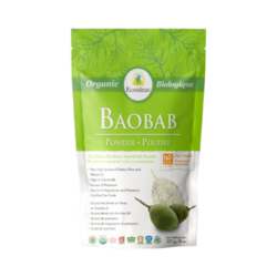 Organic Baobab Fruit Pulp Powder on white background