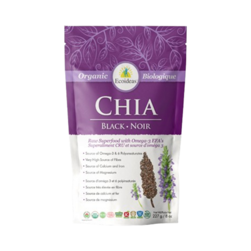 Ecoideas Organic Black Chia Seeds, 227g/8.01 oz Ecoideas Organic Black Chia Seeds on white background