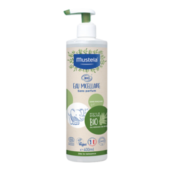 Organic Micellar Water with Olive Oil and Aloe on white background