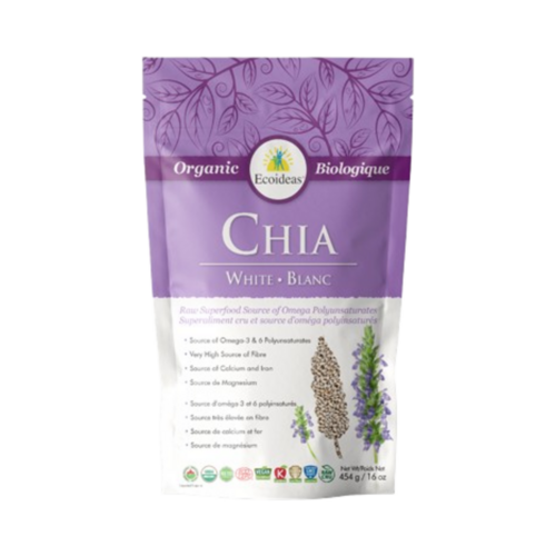 Ecoideas Organic White Chia Seeds on white background