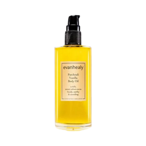 evanhealy Patchouli Vanilla Body Oil on white background