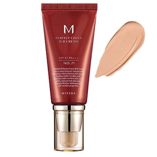 MISSHA Perfect Cover BB Cream SPF42/PA+++ (No.13 | Bright Beige) on white background