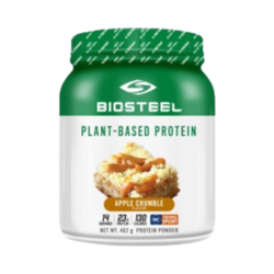 Plant-Based Protein Apple Crumble on white background