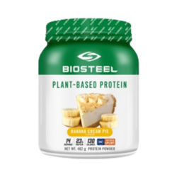 Plant-Based Protein Banana Creme P. on white background