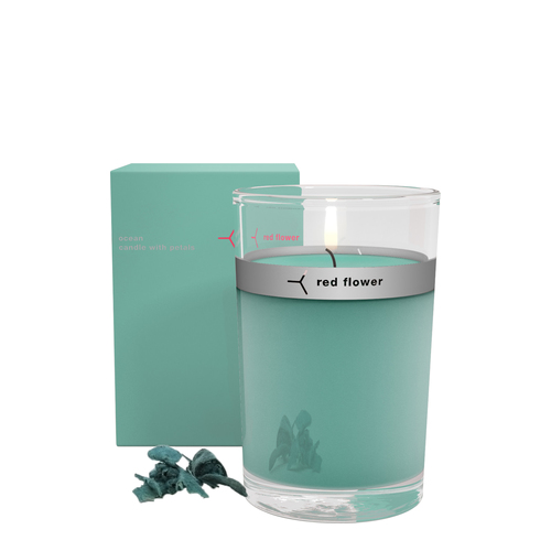 Red Flower Petal Topped Candle - Ocean, 170g/6 oz