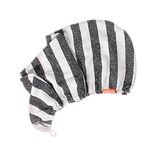 AQUIS Rapid Dry Hair Turban - Black and White Stripe on white background