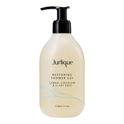 Restoring Lemon, Geranium and Clary Sage Shower Gel on white background