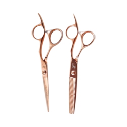 Rose Gold Shear Thinner Comb Combo 6" on white background