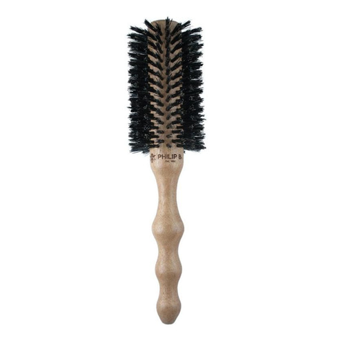 Philip B Botanical Round Hairbrush, Polished Mahogany Handle - Large (65mm) on white background