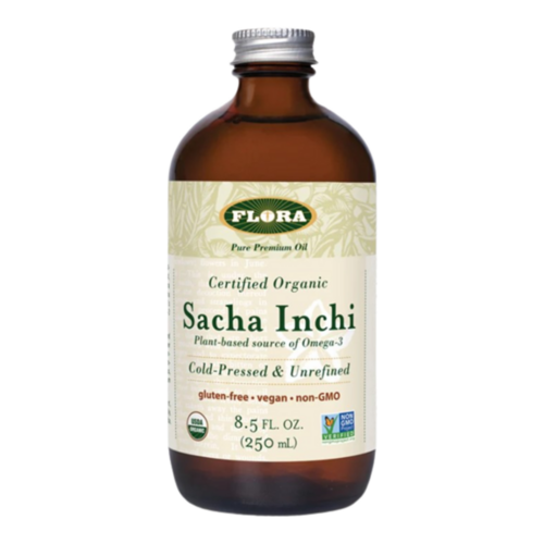 Flora Sacha Inchi Oil on white background