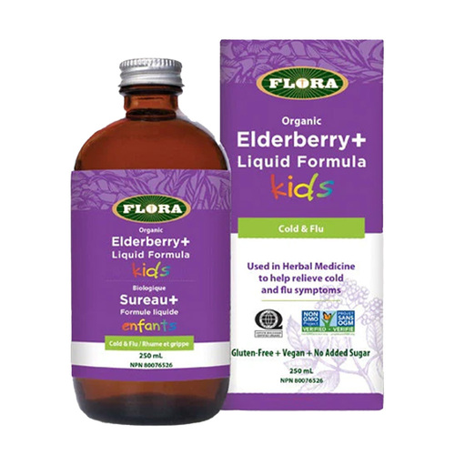 Flora Sambu Guard Elderberry+ Kids Liquid Formula on white background