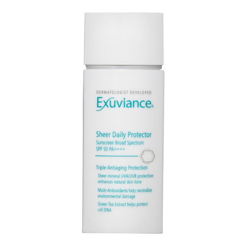 Exuviance Sheer Daily Protector SPF 50 on white background