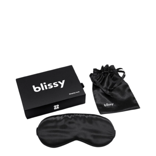 Blissy Silk Sleep Mask - Black on white background