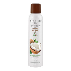 Silk Therapy with Natural Coconut Oil Whipped Volume Mousse on white background