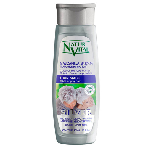Natur Vital Silver - White Grey Hair Mask on white background