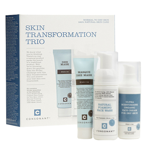 Consonant Skin Transformation Trio w/ Dry Skin Face Cream on white background