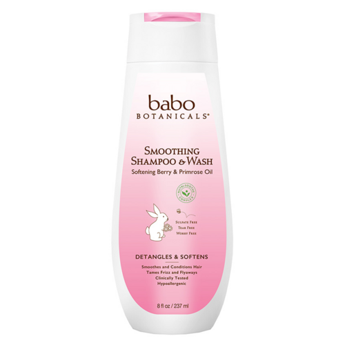 Babo Botanicals Smoothing Berry Primrose Detangling Shampoo and Wash on white background