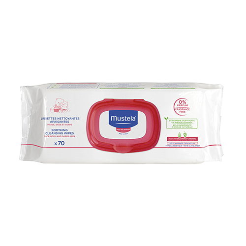 Mustela Soothing Cleansing Wipes on white background