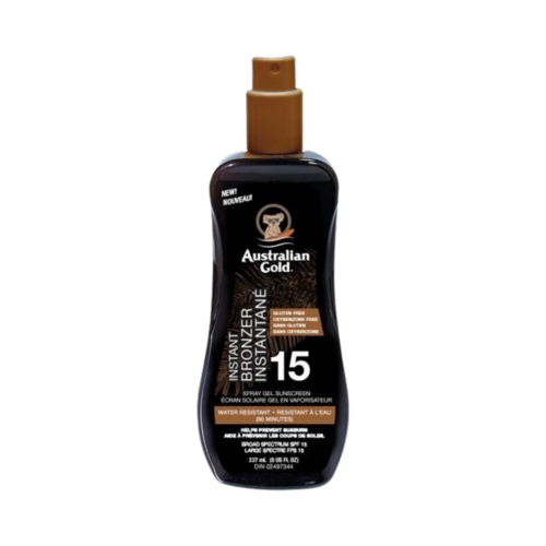 Australian Gold Spray Gel Sunscreen With Bronzer SPF 15 on white background