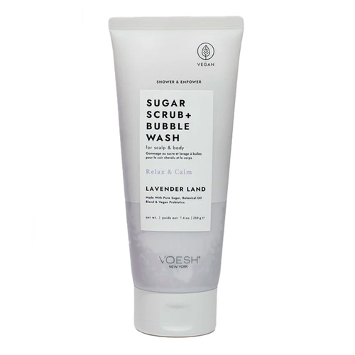 Voesh Sugar Scrub and Bubble Wash Lavender Land on white background