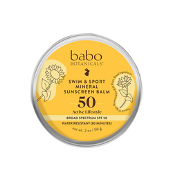 Swim and Sport Mineral Sunscreen Balm SPF 50 on white background