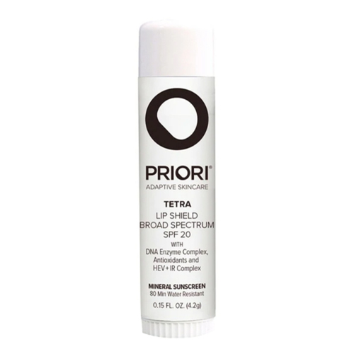 Priori Tetra Lip Shield Broad Spectrum SPF 20 on white background