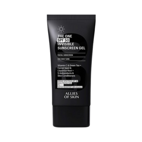 Allies of Skin The One SPF50 Invisible Sunscreen Gel on white background