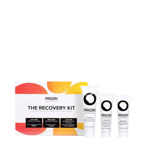 Priori The Recovery Kit (LCA Cleanser, Barrier Restore, Recovery Serum) on white background
