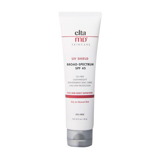 EltaMD UV Shield/Defense Broad-Spectrum SPF 45 on white background