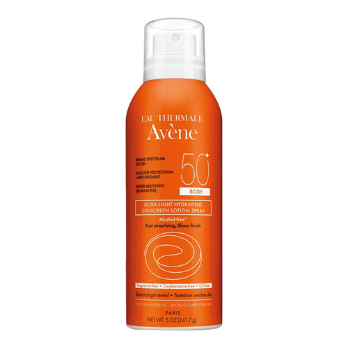 Avene Ultra-Light Hydrating Sunscreen Lotion Spray 50+ Body on white background