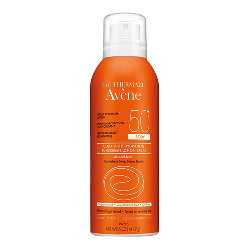 Avene Ultra-Light Hydrating Sunscreen Lotion Spray 50+ Body on white background