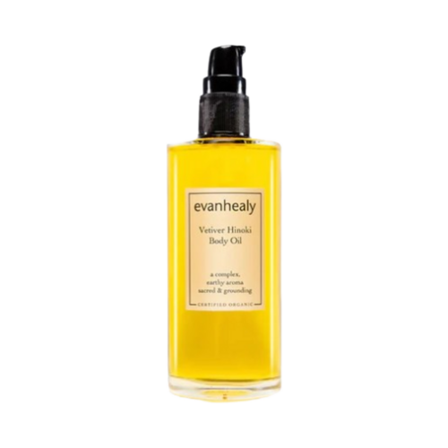 Evanhealy Vetiver Hinoki Body Oil on white background