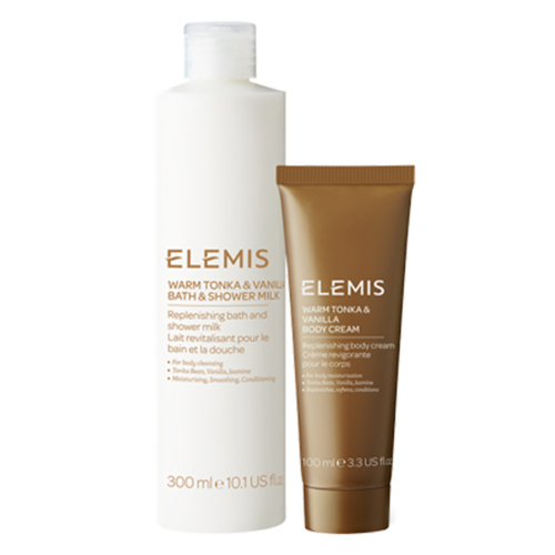 Elemis Warm Tonka and Vanilla Body Duo on white background