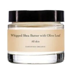 Whipped Shea Butter With Olive Leaf on white background