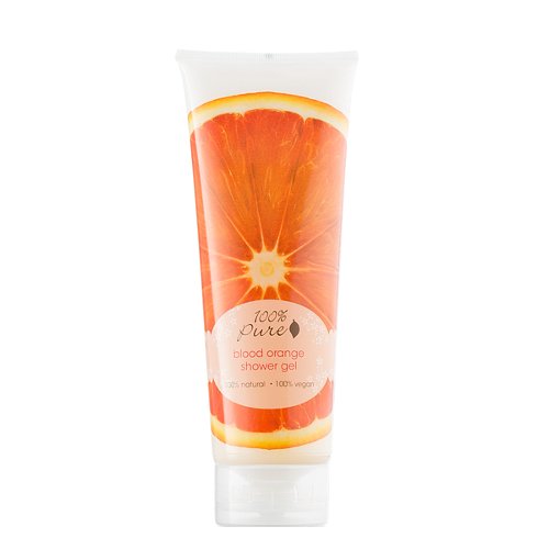 100% Pure Organic Blood Orange Shower Gel on white background