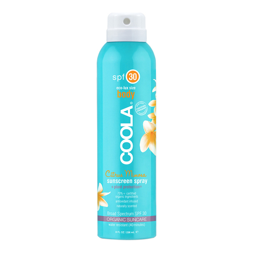 Coola Body SPF 30 Citrus Mimosa Sunscreen Spray on white background