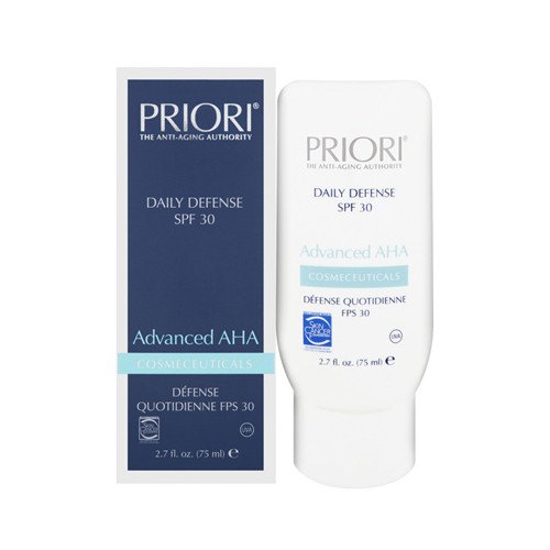 Priori Advanced AHA Daily Defense SPF 30 on white background