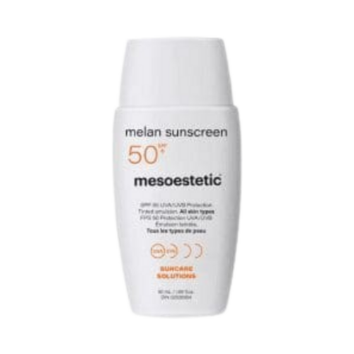 Mesoestetic Melan Sunscreen 50+ on white background